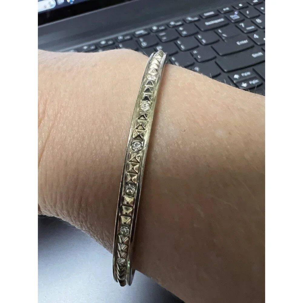 Ann Taylor Loft Gold Tone Pyramid Stud‎ Rhinestone Bangle Bracelet